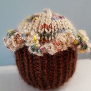 Hand Crafted knit cupcake chocolate and multicolor